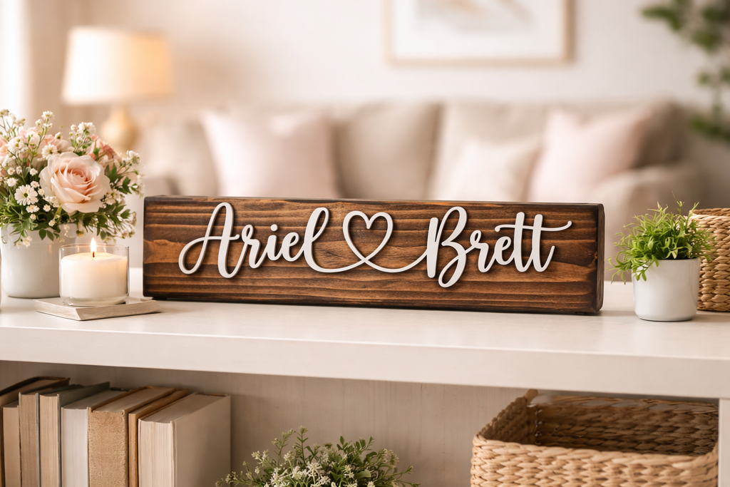 Personalized Wooden Couple Name Sign – Handcrafted Keepsake